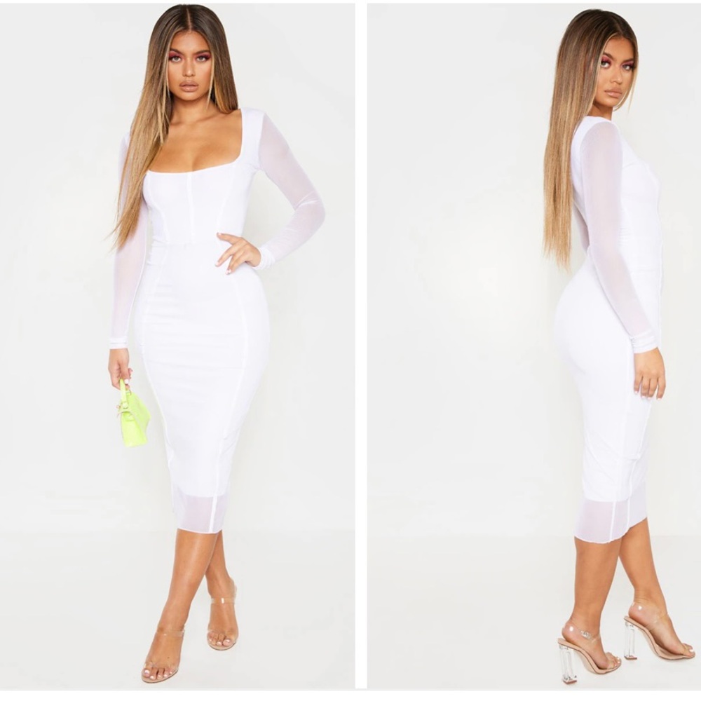 White PrettyLittleThing Midi Dress